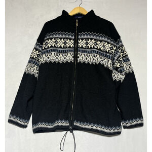 Nordstrikk Nordic Fair Isle Full Zip Wool Cardigan Sweater Mens M Lined Blue